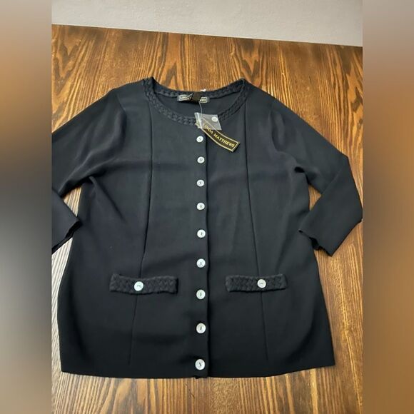 Linda Matthews Button down Black Cardigan sweater Women’s Large classic NWT - Picture 7 of 12